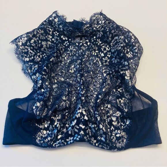 Victoria’s Secret High Neck Dream Angels Unlined Demi Bra Blue  Lace Sz 32DD NEW - Picture 7 of 12